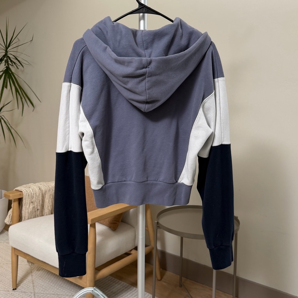 Women’s | Abercrombie Cropped Zip Up Hoodie Blue Colorblock | Medium - Picture 2 of 7